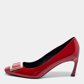 Pre Owned Roger Vivier Burgundy Patent Leather Trompette Pumps Size 40.5