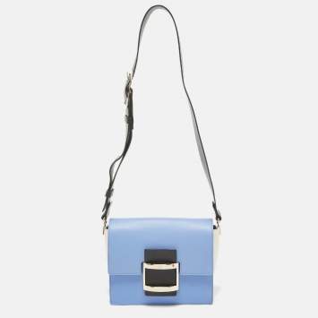 Pre Owned Roger Vivier Blue/White Leather Flap Shoulder Bag