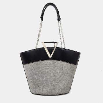 Roger Vivier Black Grey Canvas and Leather shoulder bag