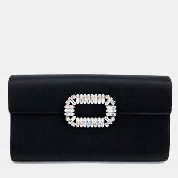 Pre Owned Roger Vivier Black Satin Clutch and shoulder bag