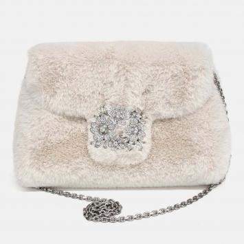 Pre Owned Roger Vivier Beige Fur chain shoulder bag