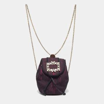 Pre Owned حقيبة ظهر روجر فيفييه بروش قماش أرجواني/أسود بسلسلة شد