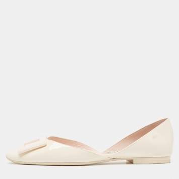 Pre Owned Roger Vivier Cream Patent Leather Trompette D'orsay Flats Size 40.5