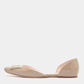 Pre Owned Roger Vivier Grey Patent Leather Trompette D'orsay Flats Size 40.5