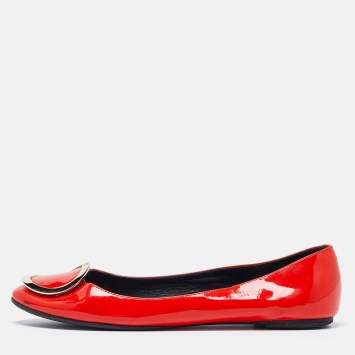 Pre Owned Roger Vivier Orange Patent Leather Morbida Ballet Flats Size 39