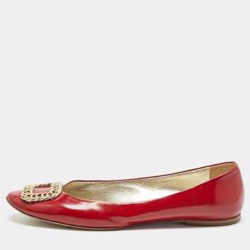 Pre Owned Roger Vivier Dark Red Patent Leather Chain Buckle Ballet Flats Size 40.5 