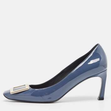 Pre Owned Roger Vivier Navy Blue Patent Trompette Pumps Size 38.5