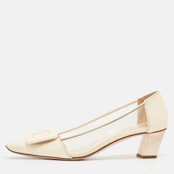 Pre Owned Roger Vivier Cream Patent Leather and PVC Belle Vivier Pumps Size 36