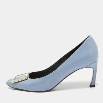 Pre Owned Roger Vivier Blue Patent Leather Trompette Pumps Size 38