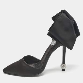 Pre Owned Roger Vivier Black Satin Crystal Embellished D'orsay Pumps Size 36