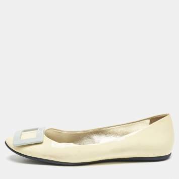 Pre Owned Roger Vivier Yellow Patent Leather Trompette Ballet Flats Size 39