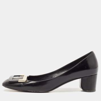 Pre Owned Roger Vivier Black Leather U Look Pumps Size 38.5