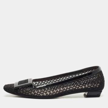 Roger Vivier Black Mesh and Patent Leather Belle Vivier Ballet Flats Size 37.5