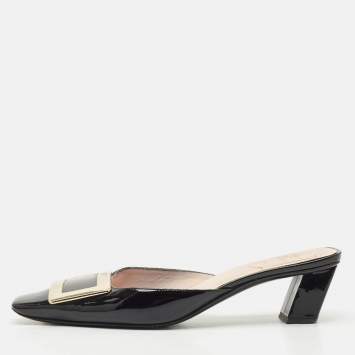 Roger Vivier Black Patent Leather Belle Vivier Mules Size 37