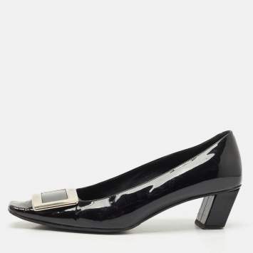 Pre Owned Roger Vivier Black Patent Leather Belle Vivier Pumps Size 36.5
