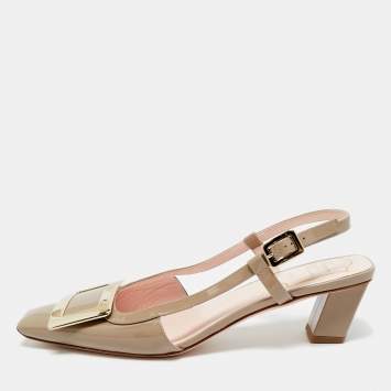 مملوكة مسبقًا Roger Vivier Brown Patent Leather Trompette Slingback Pumps Size 38