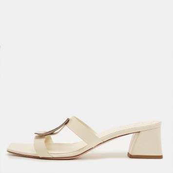 Pre Owned Roger Vivier Cream Leather Bikiviv Sandals Size 40.5