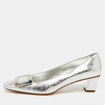 Pre Owned Roger Vivier Silver Metalic Leather Belle Vivier Pumps Size 39