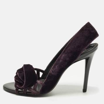 Pre Owned Roger Vivier Size 38.5 Purple Velvet Bow Open Toe Pumps