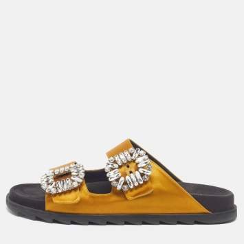 مملوكة مسبقًا Roger Vivier Slidy Viv Size 38 Yellow Satin Flat Sandals