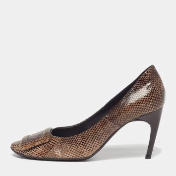 Pre Owned Roger Vivier Trompette Size 39 Brown Snakeskin Leather Pumps