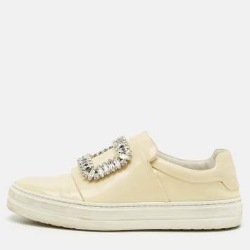 Pre Owned Roger Vivier Sneaky Viv Size 35 Cream Patent Leather Slip On Sneakers