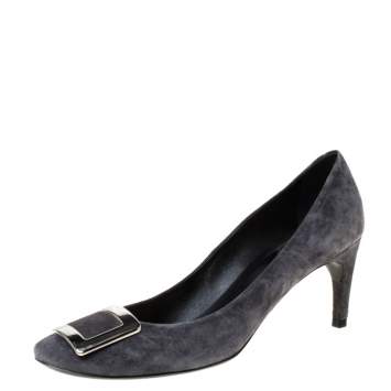 Pre Owned Roger Vivier Grey Suede Buckle Pumps Size 40