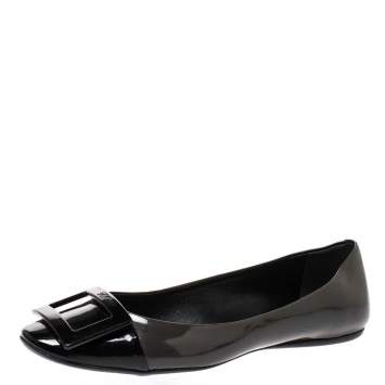 Pre Owned Roger Vivier Dark Grey/Black Patent Leather Gommette Ballet Flats Size 38.5