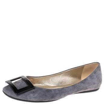 Pre Owned Roger Vivier Grey Suede Gommette Ballet Flats Size 39
