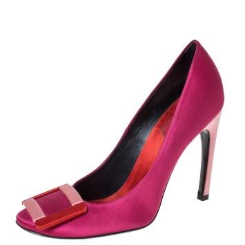 Pre Owned Roger Vivier Multicolor Satin Square Buckle Pumps Size 37