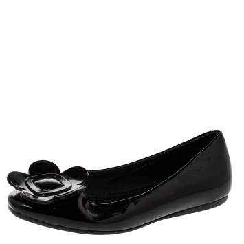 Pre Owned Roger Vivier Black Floral Applique Patent Leather Ballet Flats Size 39
