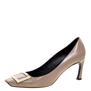 Pre Owned Roger Vivier Beige Leather Square Toe Pumps Size 40.5
