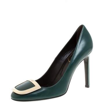 Pre Owned Roger Vivier Green Leather Trompette Pumps Size 37.5