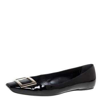 Pre Owned Roger Vivier Black Patent Leather Belle Ballet Flats Size 39.5