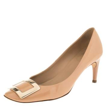 Pre Owned Roger Vivier Beige Leather Square Toe Pumps Size 39.5