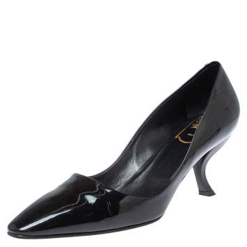 Pre Owned Roger Vivier Black Patent Leather Pointed Toe Pumps Size 36.5