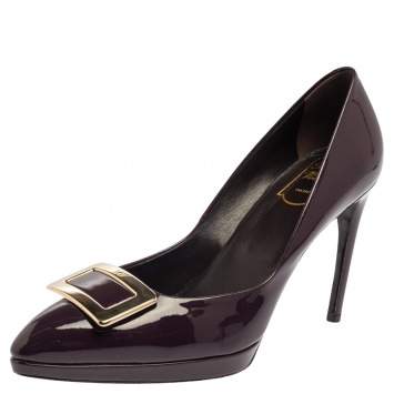 Pre Owned Roger Vivier Purple Patent Leather Belle Vivier Trompette Pumps Size 38.5