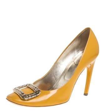 Pre Owned Roger Vivier Yellow Leather Buckle Embellished  Pumps Size 39