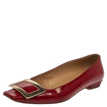 Pre Owned Roger Vivier Red Patent Leather Ballet Flat Size 36.5
