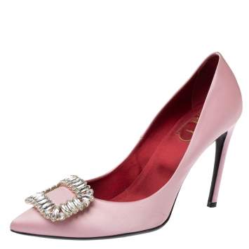 Pre Owned Roger Vivier Pink Embellished Satin Limelight Buckle Pumps Size 39