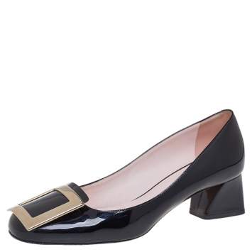 Pre Owned Roger Vivier Black Patent Leather Très Vivier Pumps Size 39.5