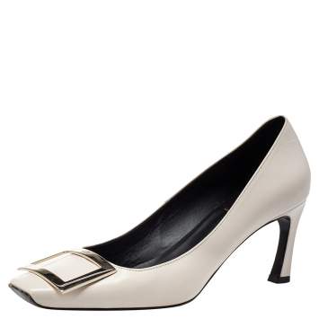 Pre Owned Roger Vivier Off White Leather Belle Square Toe Pumps Size 37