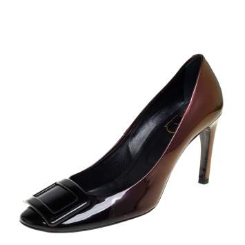 Pre Owned Roger Vivier Metallic Multicolor Patent Leather Trompette Pumps Size 38.5