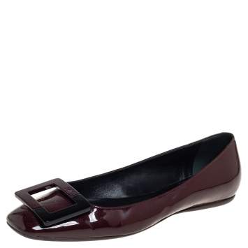 Pre Owned Roger Vivier Brown Patent Leather Flats Size 37.5
