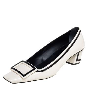 Pre Owned Roger Vivier White/Black Patent And Leather Pumps Size 39