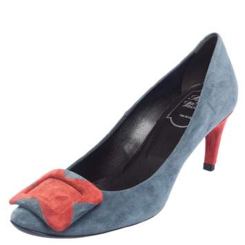 Pre Owned Roger Vivier Red/Blue Suede Belle Pumps Size 36