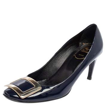 مملوكة مسبقًا Roger Vivier Navy Blue Patent Leather Trompette Pumps Size 38