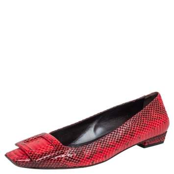 Pre Owned Roger Vivier Black/Red Python Ballet Flats Size 35.5