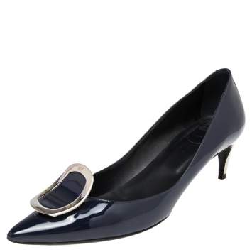 Pre Owned Roger Vivier Navy Blue Patent Leather Sexy Choc Pumps Size 40