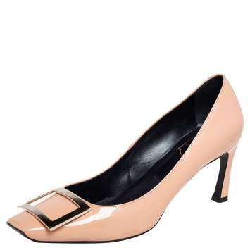 Pre Owned Roger Vivier Beige Patent Leather Trompette Pumps Size 38.5